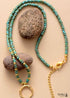 Boho Necklace, Seed Beads Gold Horn Evil Eye Heart Pendant